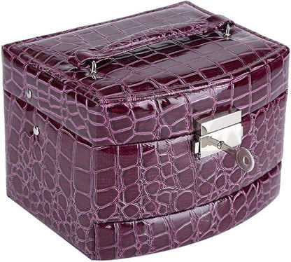 Portable Jewelry Box Organizer, Multi Layer Storage Case for Rings Earrings Necklaces, Purple PU Leather Jewelry Organizer with Mirror, 3 Drawers Travel Jewelry Box for Women Girls