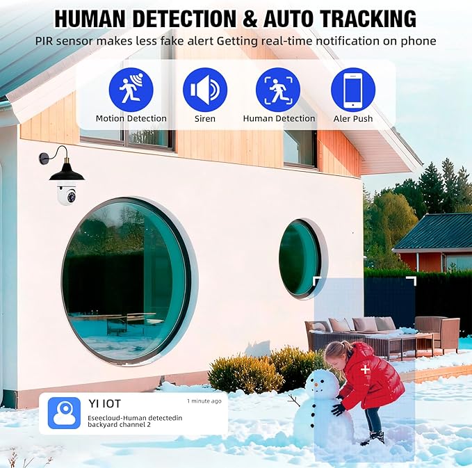 KERUI Light Bulb Camera-2.4GHz WiFi Light Socket Camera Outdoor， 2K Light Bulb Security Camera Wireless Outdoor Motion Detection and Alarm, Two-Way Talk, Color Night Vision