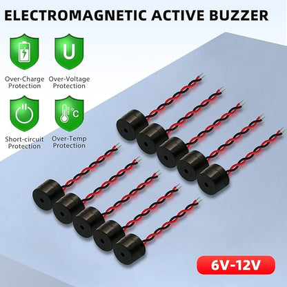 30Pcs DC 12V Electronic DC Buzzer 5v Alarm Active Piezo Beep Sound ABS Housing 85dB Wired Connector Black