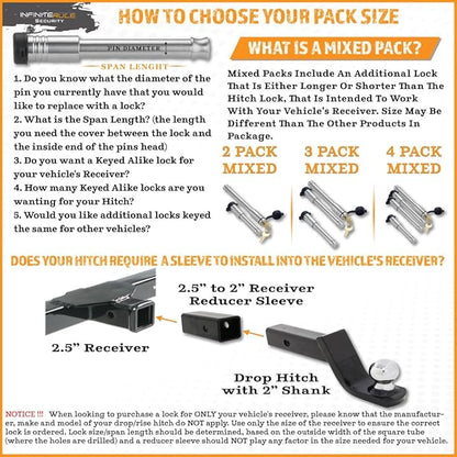 61572 | 2 Pack, Keyed Alike, Receiver Locks for 2" and 2.5" Receiver Class III, IV, V and Gen-Y Hitch Mega Duty 10K LB & 16K LB