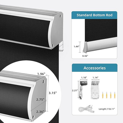 SmartWings Motorized Roller Shades 5% Openness Work with Homekit, Alexa SmartThings Google, Zigbee Motor Smart Blinds for Windows, Cordless Remote Window Shades, Rechargeable, Customized, Black