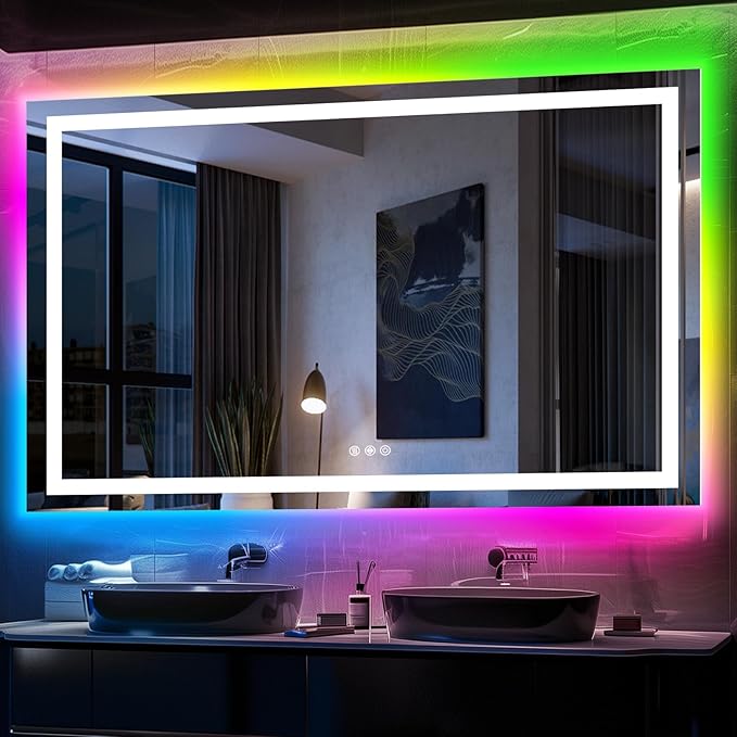 LED Bathroom Mirror, 30"x55" with Frontlit and Backlit Anti-Fog Mirror with Lights LED Vanity Mirror for Bathroom 11 Colors Temperature & Dimmable Bathroom Mirror with HD Tempered Glass