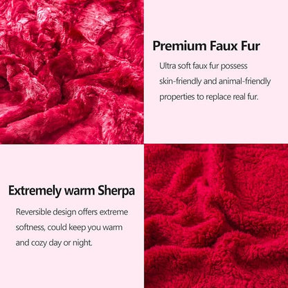 NEWCOSPLAY Super Soft Faux Fur Blanket Twin Size Tie-dye Red Sherpa Fuzzy Plush Warm Blanket for Sofa Bed (Tie-dye Red, Twin(60"x80"))