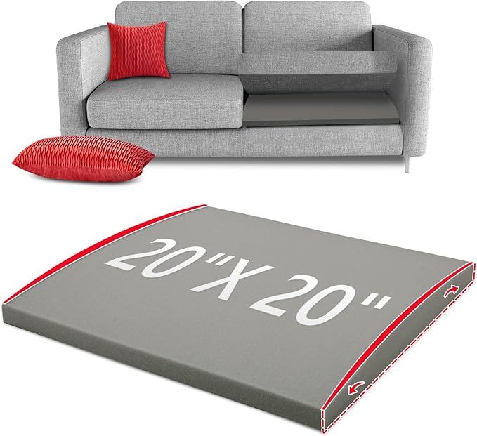 HAVARGO Couch Cushion Support for Sagging Seat 20X20X2 Inches Higher Density Foam Under Couch Cushion Support with Anti Slip Mesh Fabric, Light Grey 1Pc