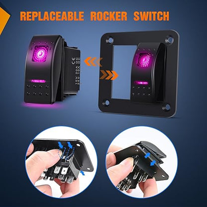 Nilight 2 Gang Rocker Switch Panel with Purple LED Light 5 Pin On Off Pre-Wired Aluminum Toggle Switches Waterproof for 12V/24V Cars Marine Boats ATVs Trailers RV Trucks
