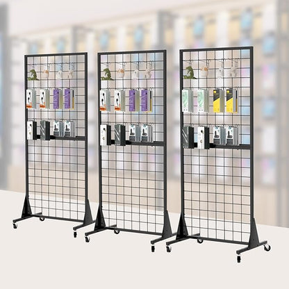 3-Pack 2'x5.5' Ft Gridwall Panel Display Stands Heavy Duty Floor Standing Retail Display Rack with Triangle Base for Retail Art Show With 20 Hooks Christmas and Thanksgiving Outdoor Decoration Display Stand (1)