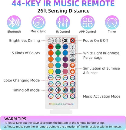 RGBZONE Bluetooth RGB LED Controller, 4-PIN Smart Music LED Strip Lights Controller, 40-Keys IR Remote Control for 5V/12V/24V SMD 5050 3528 RGB LED Strip Lights