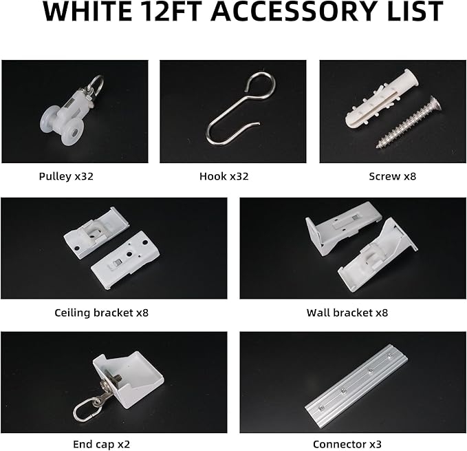 Curtain Track for Ceiling or Wall, Heavy Duty Aluminum Alloy with Smooth Sliding, Easy to Install, White, 3ft To 12ft