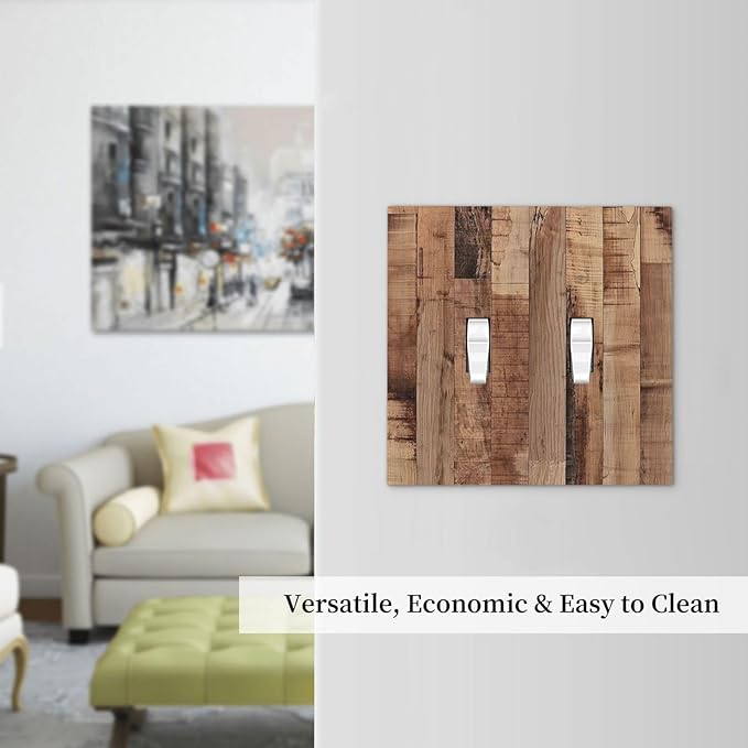 Decorative Switch Plates Rustic Brown Wood Grain 2 Gang Double Toggle Outlet Light Switch Cover Wall Plate Electrical Faceplate for Farmhouse Kitchen Decor