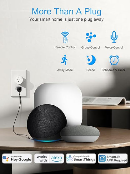 EIGHTREE Smart Plug 2025 Upgrade to 15A, Bluetooth & Wi-Fi Outlet Plug Dual Connection, Voice Control, Remote Control Outlet Timer Indoor, Smart Plugs That Work with Alexa & Google, 2.4GHz Wi-Fi Only
