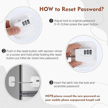 Refrigerator Lock, Combination Lock for Refrigerator Cabinets, Drawers, Heavy Duty Fridge Lock, Easy Install No Keys Needed (White-4Pack)
