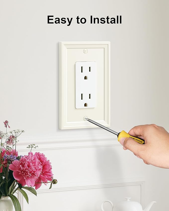 4-Pack Decorator Outlet Cover Plate, Light Almond Modern Decorative Switch Plates and Outlet Covers, Natural Bamboo Fiber Wall Plates for Electrical Outlets