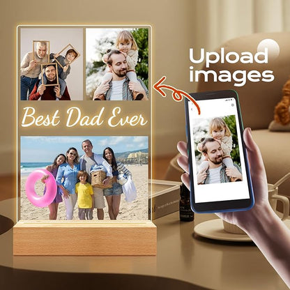 Custom Picture Frames with Photo, Personalized Photo Frame with Night Light, Customized Photo Frames, Personalized Valentines Day Gifts for Dad Baby Kid Family
