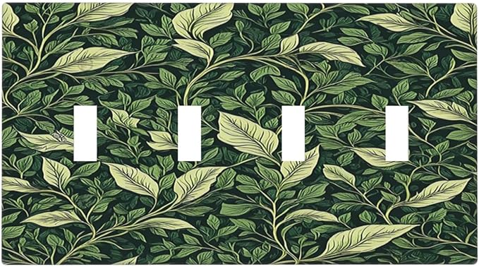 Light Switch Cover Plate Vintage Green Plant Leaves Quad Toggle Wall Plates Decorative Switch Plates 4 Gang Outlet Covers Electrical Panel Cover Faceplate for Home Decor 4.5 X 8 IN