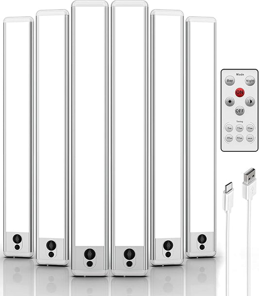 EZVALO Under Cabinet Lights,14.5'' Motion Sensor Light Indoor Dimmable, Super Bright 4000mAh Rechargeable Closet Lights 5700K with Remote Control, Wireless Under Counter Light for Kitchen (6 Pack)