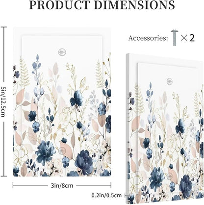 Blue Flora Boho Vintage Flower Golden Leaves Light Switch Cover Plate 1 Gang No Device Blank Electrical Wall Plates Faceplate Decorative Switch Plate Covers for Bedroom Living Room Decor