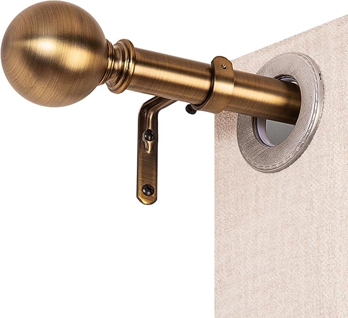 Curtain Rods for Windows 18 to 121 inches, 1 Inch Modern Metal Drapery Rods, Adjustable Heavy Duty Curtain Pole with Round Finials(18"-121"Antique Brass)