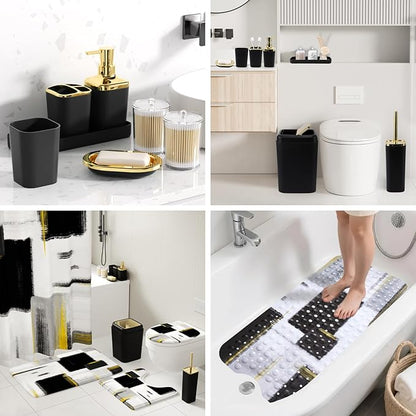 Bathroom Accessories Set - 26PCS Black Bathroom Set, Bathroom Accessory Set with Shower Curtain and Rugs and Bathtub Mats for Home