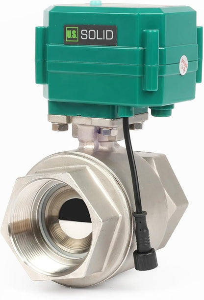 U.S. Solid 2" Smart Motorized Ball Valve - Stainless Steel Remote App Mobile-control Electrical Ball Valve with Manual Switch, Plug Connection