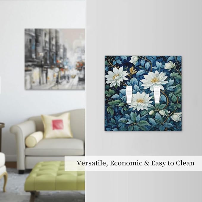 White Flowers Green Leaves Light Switch Covers Double Toggle 2 Gang Wall Plate Dual Decorative Switchplate Electrical Faceplate for Farmhouse Living Room Decor