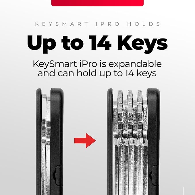 KeySmart iPro Key Finder Locator with Sound - Keychain Key Holder, Apple Find My App Compatible, Key Organizer, Compact Clutter-Free Key Chain Tracker, Tech Gifts for Men (Up to 14 Keys, Black)