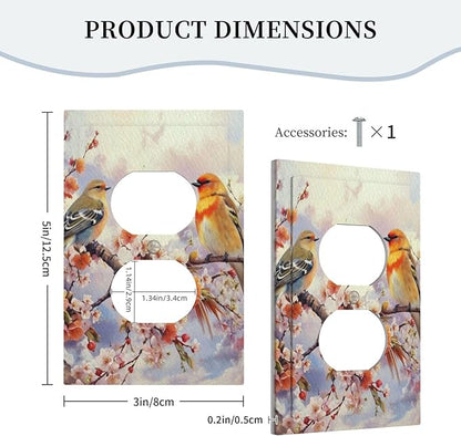 Birds Sitting on Flowers Tree Branch Light Switch Cover 1 Gang Outlet Plate Single Duplex Wall Plate Covers Decorative Switchplate Electrical Faceplate for Farmhouse Living Decor