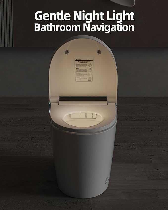 Smart Toilet Lite without Bidet, One Piece Elongated Modern Toilet with Heated Seat, Pump-Assisted Auto Flush, Foot Sensor Operation, Night Light, Built-in Water Tank, Blackout Flush