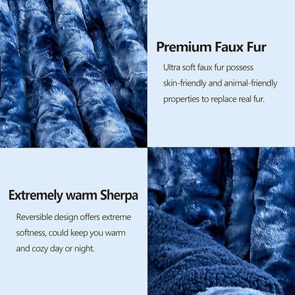 NEWCOSPLAY Super Soft Faux Fur Blanket Twin Size Indigo Sherpa Fuzzy Plush Warm Blanket for Sofa Bed (Indigo, Twin(60"x80"))
