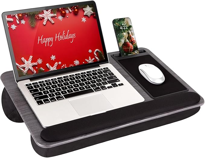 LAPGEAR Home Office Pro Lap Desk with Wrist Rest, Mouse Pad, and Phone Holder - Gray Woodgrain - Fits up to 15.6 Inch Laptops - Style No. 91595