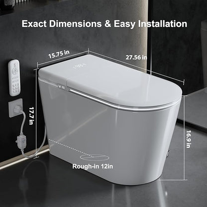 TDH Smart Toilet with Foam Shield, Ambient Lighting & Blackout Flush,Tankless Toilet Heated Seat for Bathrooms, Multiple Cleaning Modes,Round Toilet Seat