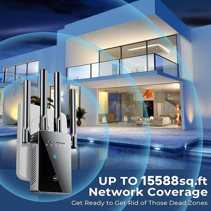 2026 Best WiFi Extender Signal Booster - 6X Faster Internet Extender WiFi Booster for Home, Long Range up to 15,588 Sq Ft, WiFi Repeater w/Ethernet Port, 1-Tap Setup, Compatible with Wireless Routers