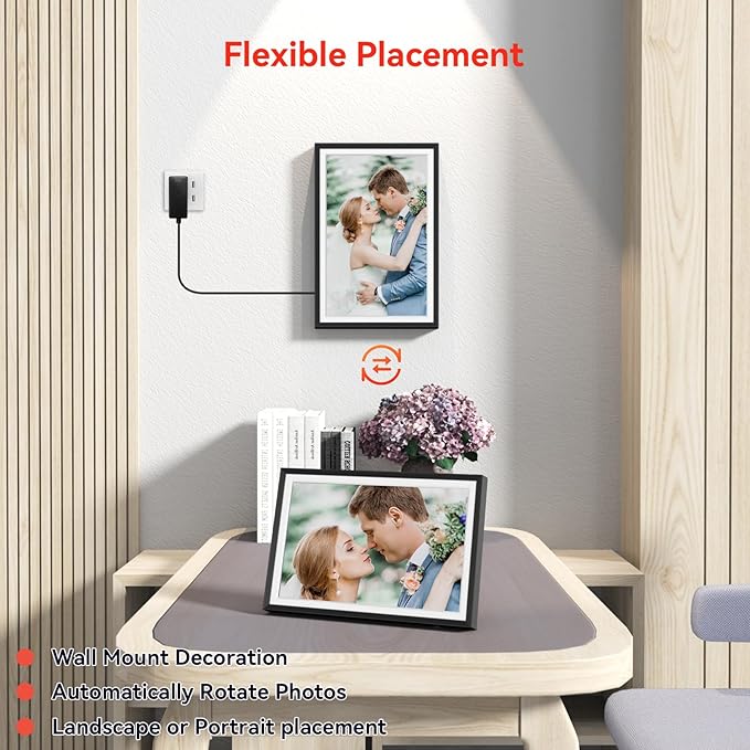 Frameo 10.1 inch Digital Picture Frame, Smart WiFi Digital Photo Frame with 32G Memory, HD Touch Screen, Auto-Rotate, Slideshow, Easy Setup, Share Photos and Videos Anywhere(Black)