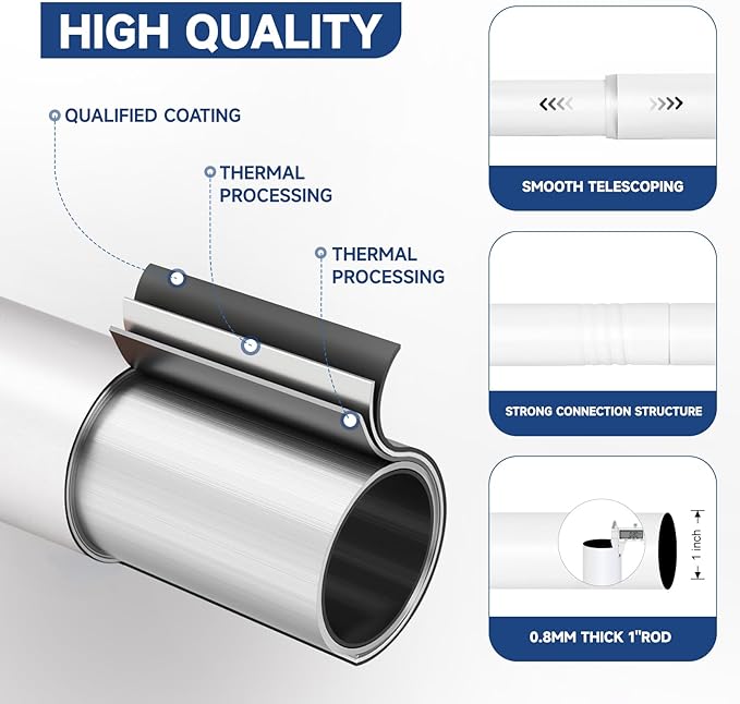 BRIOFOX White Curtain Rods for Windows 72 to 144 Inch(6-12ft) - 1'' Diameter Heavy Duty Curtain Rods with Imitation Wood Grain Pattern Finials,Adjustable Decorative Curtain Rods Set,28-144''