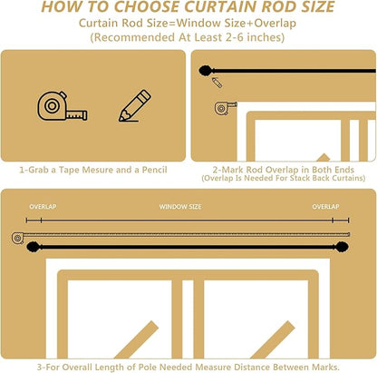 Curtain Rods 28"-48" Adjustable, Gold, Metal, Wall Mounted, Single Window Treatment Rods with Classic Finials