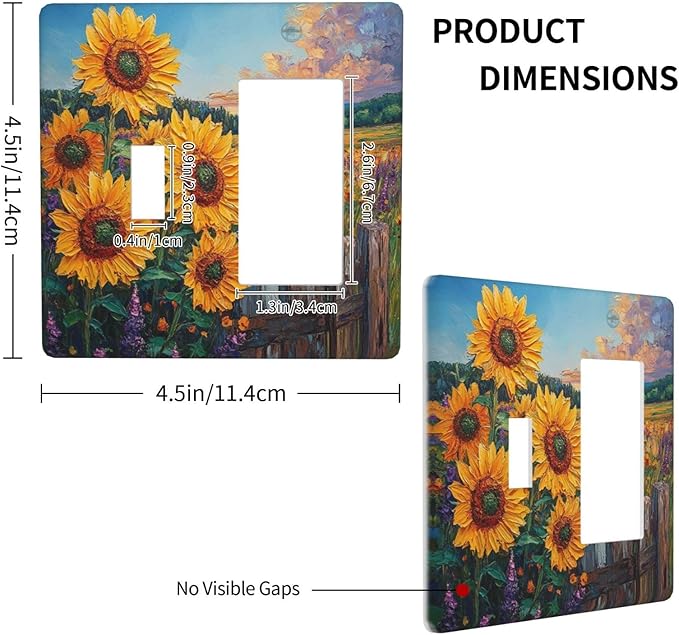 Decorative Outlet Covers Rustic Wilderness Sunflower Lavender Muzha Oil Painting 2 Gang 1 Gang Wall Plate Cover Single Toggle Rocker Combo Light Switch Cover Plate