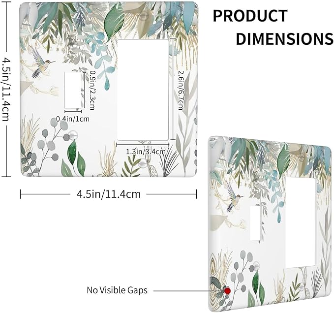 Green Tropical Palm Leaves Flower Plants Hummingbird Outlet Covers 1 Toggle 1 Rocker Combination Decorative Wall Plate Electrical Switch Plates Light Switch Cover Plate for Bed Room Living Room Decor