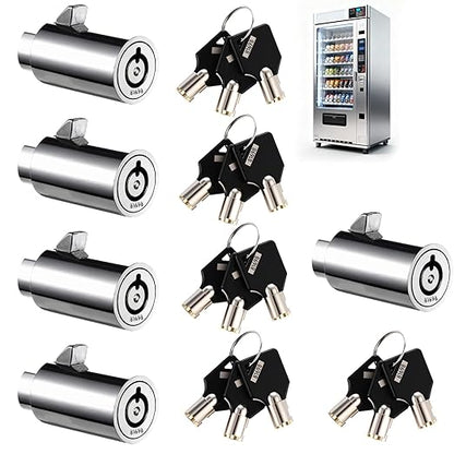 5 Sets Vending Machine Locks, Metal Tubular Keyway Security Locks Keyed Alike, Numbered Lock Cylinder Set for Snack Candy Machines, Toy Claw Machines, Gumball Machines