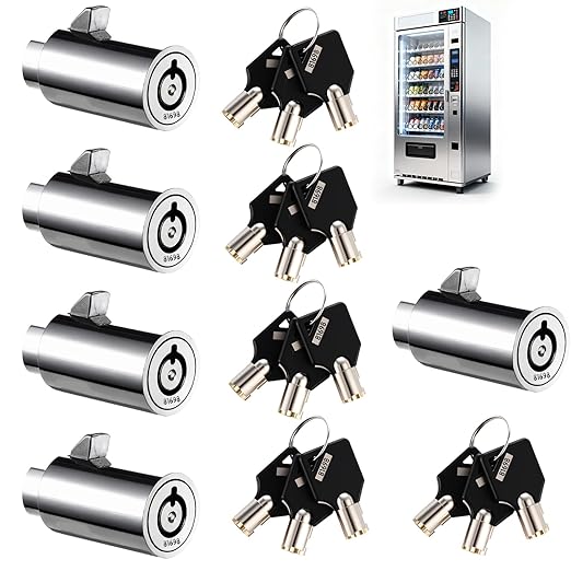 5 Sets Vending Machine Locks, Metal Tubular Keyway Security Locks Keyed Alike, Numbered Lock Cylinder Set for Snack Candy Machines, Toy Claw Machines, Gumball Machines
