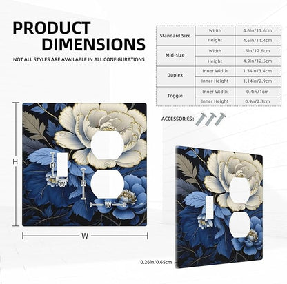 Decorative Outlet Covers Rustic Blue White Flowers Big Floral 2 Gang Wall Plate Single Toggle Duplex Light Switch Cover Switch Plate Covers Faceplate for Bedroom Home Decor