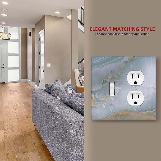 Wallplates Colored Art Marble Golden Line 1 Toggle 1 Duplex Switch Plate Electrical Gfci Faceplate Decorative Light Switch Covers For Bathroom Kitchen Decor