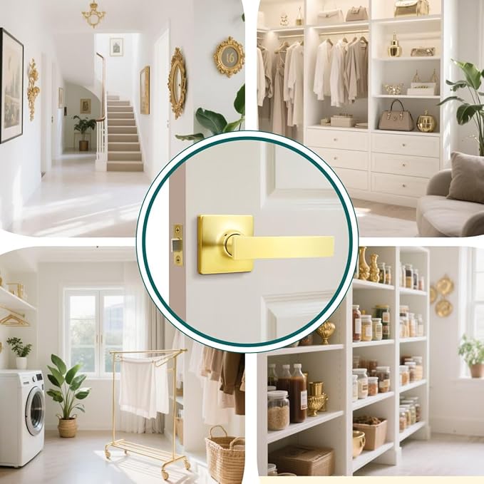 GOBEKOR 1 Pack Gold Door Handles Interior,Heavy Duty Passage Door Handles Interior Door Levers for Hallway and Closet, Modern Sleek Round Door Locks