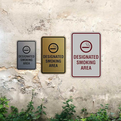 Signs ByLITA Portrait Round Designated Smoking Area Sign with Adhesive Tape, Mounts On Any Surface, Weather Resistant, Indoor/Outdoor Use (Brushed Gold) - Medium 2 Pack