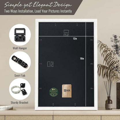 VCK 12x18 Picture Frames white Set of 6, Wide Border Wood Poster Frame, Multi-Directional Display Family Photos, Office Prints, Studio/Gallery Artwork, Woodgrain Series, Wall Hanging