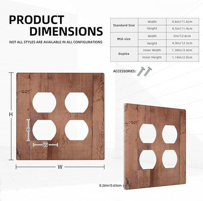 Rustic Brown Dark Wood Texture Printing Outlet Covers 2 Gang Double Duplex Decorative Light Switch Covers Electrical Wallplates Socket Faceplate For Farmhouse Cabin Decor