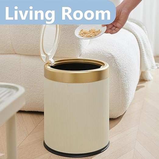 URALFA 2Pack Bathroom Trash Can with Lid, Small Garbage Can Dog Proof, Plastic Waste Basket with Pop-up Lid for Toilet, Office, Bedroom, Living Room, 2.8 Gallon + 3.7 Gallon (Cream White)