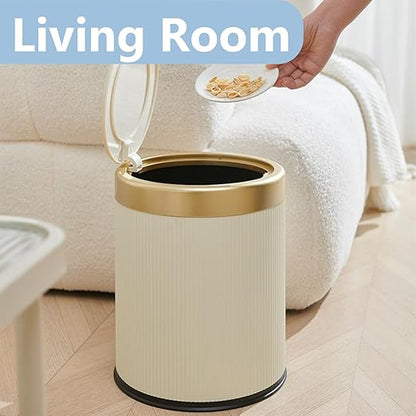URALFA 2Pack Bathroom Trash Can with Lid, Small Garbage Can Dog Proof, Plastic Waste Basket with Pop-up Lid for Toilet, Office, Bedroom, Living Room, 2.8 Gallon + 3.7 Gallon (Cream White)