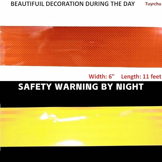 Non Fading Reflective Tape Orange Outdoor Waterproof 6 inch, High Visibility Industrial Marking Tape, Safety Adhesive Stickers (11 feet)