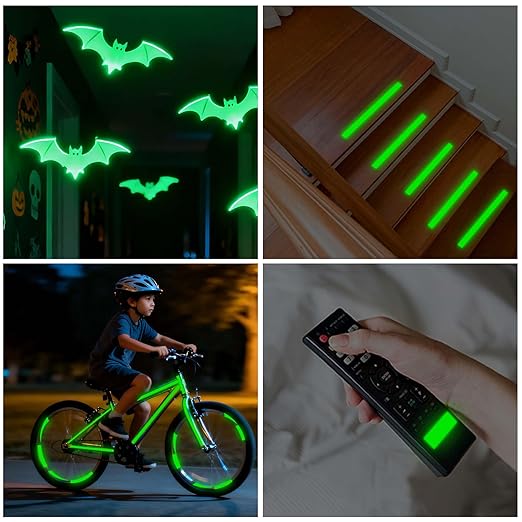 ADHES Green Glow in The Dark Tape 0.5 Inch x 65FT, Waterproof Reflective Tape for Stairs, Floors, Walls, Party, Emergency Exits & DIY Projects