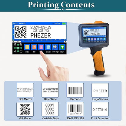 Phezer P19 Handheld Inkjet Printer for Any Surface, Portable 360° All-Round Coding Machine Print Height 2-12.7mm for Date/Time/Barcode/QR Code/Logo, with Cartridge(Anti-Slip Handle, Upgrade Version)
