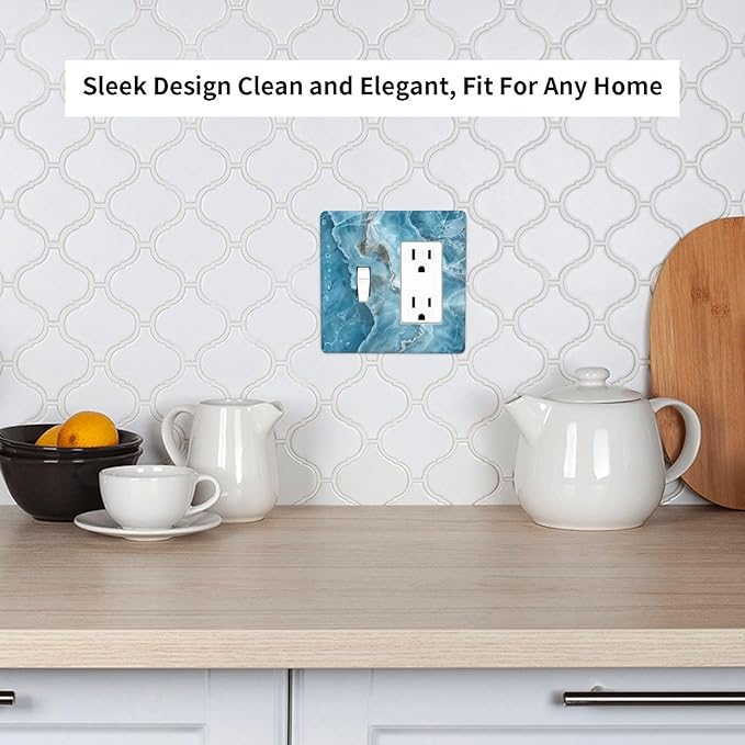 Decorative Outlet Covers Abstract Watercolor Blue Marble Texture 2 Gang Light Switch Cover Plate Single Toggle 1 Rocker Wall Plates for Electrical Outlets Switch Plate Covers for Home Decor